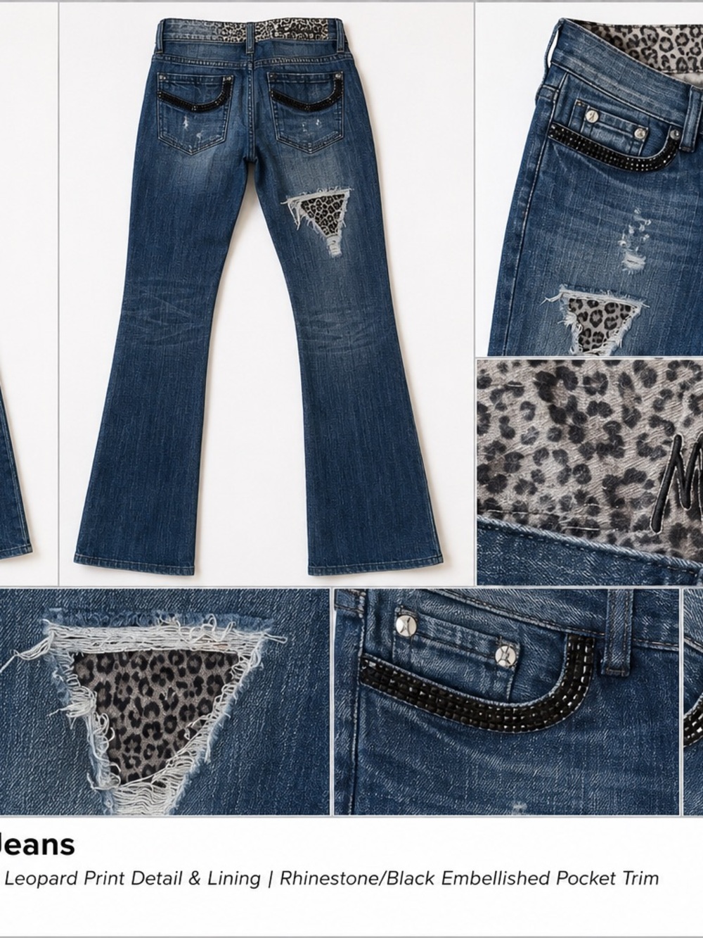 Marciano Dark Blue Boot Cut Jeans with Leopard Accent